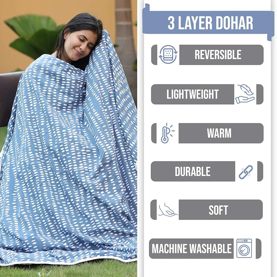 Divine Casa 120 GSM Microfiber Single Kids Dohar Soft & Lightweight Throw Blanket Rain Dash Pattern Colour Rainy Blue