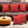 Kuber Industries Set of 5 Washable & Removable Velvet Sofa Pillow Covers with Zip Floral Design Red