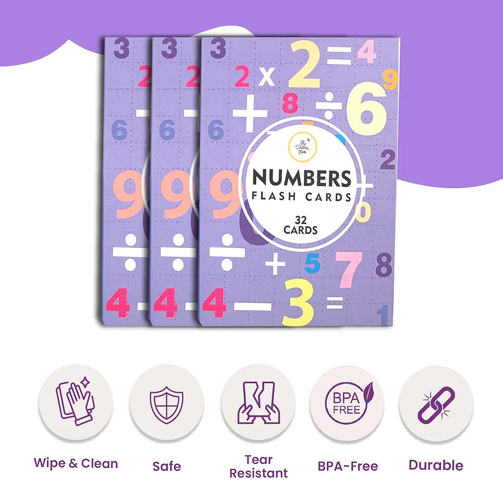 The Curious Bees - Numbers Flash Cards | 32 Laminated Cards for Kids | Age Group: 1-6 Years | Reusable - Wipe and Clean Tracing Cards | 5 Practice Sheets & 1 Worksheet