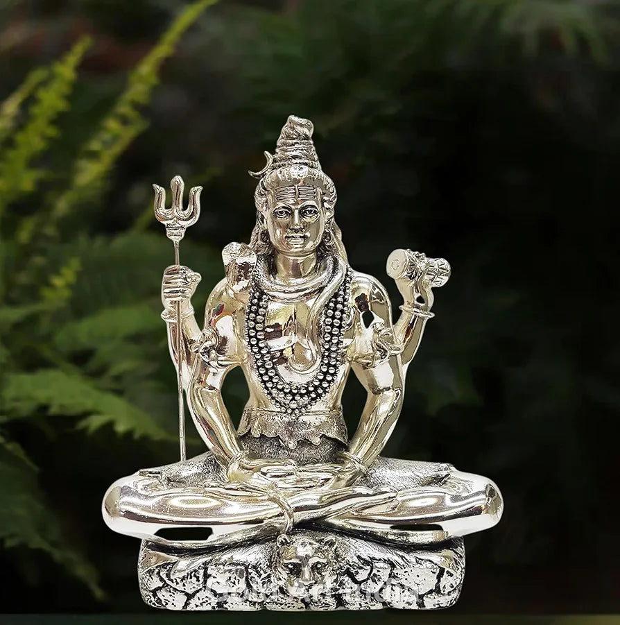 Gold Art India Lord Shiva Silver Plated Antique Idol with Trishul