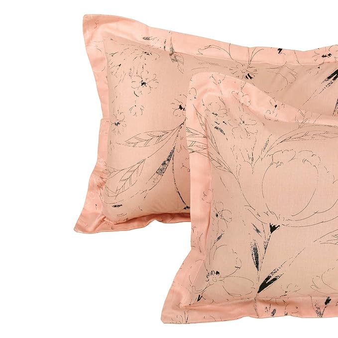 Story@Home Bedsheet Cotton Floral Pattern 1 Bedsheet King Size Bed 2 Pillow Covers White & Peach Colour