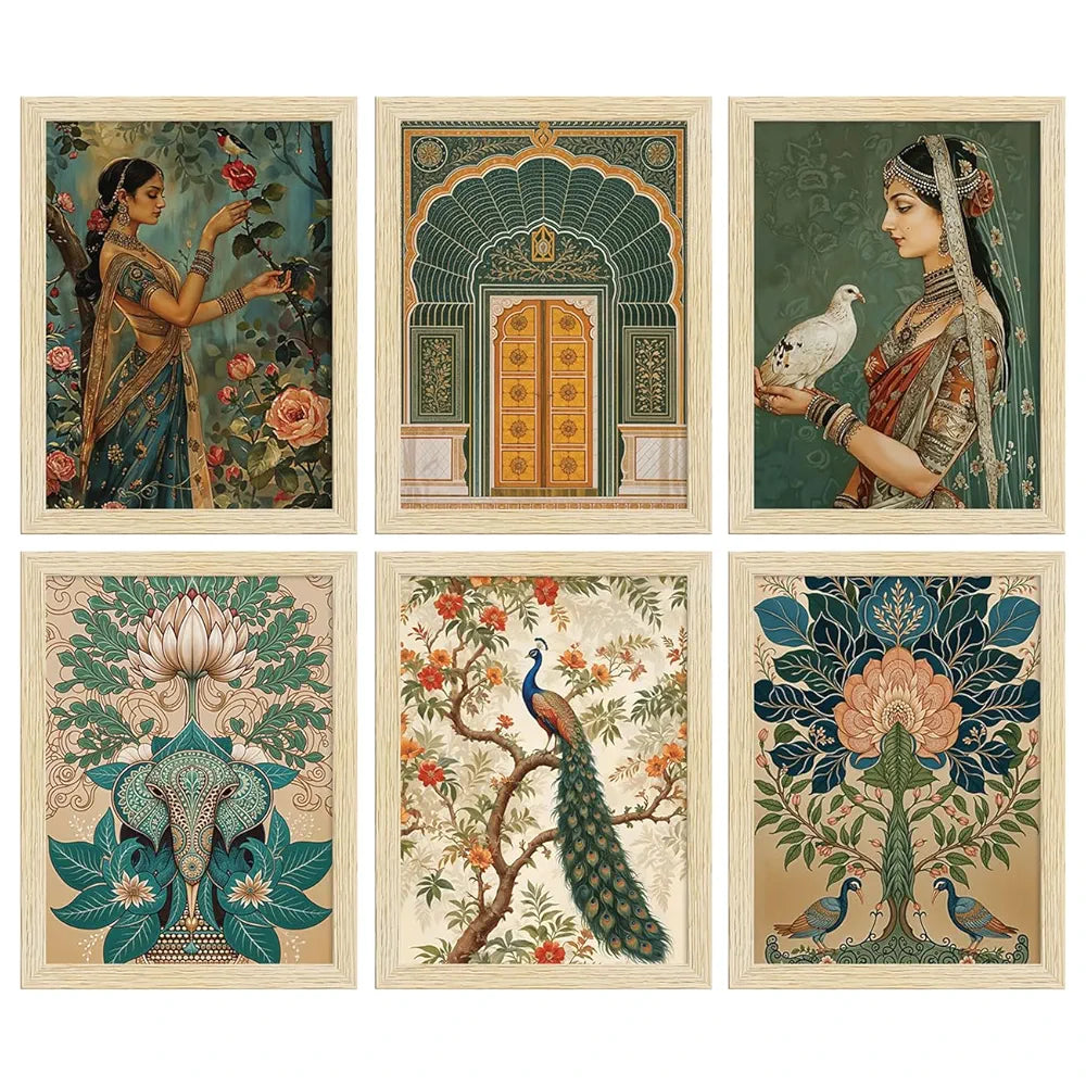 ArtX Paper Rangmala Indian Madhubani Art Paintings with Frame Madhubani-SO6-02 Set of 6