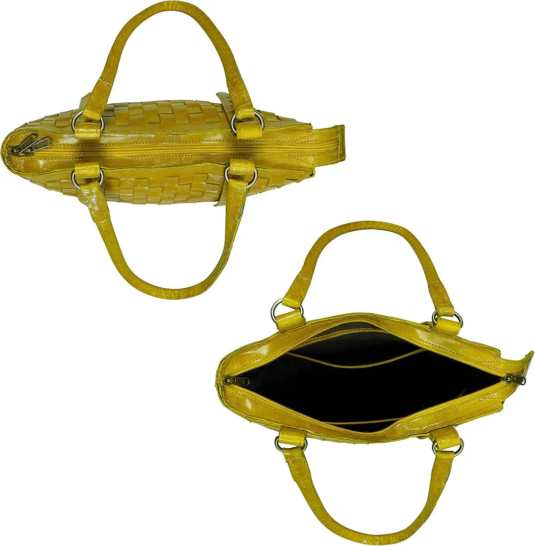 Goatter Genuine Leather Handmade Women's Tote Bag,Yellow Color