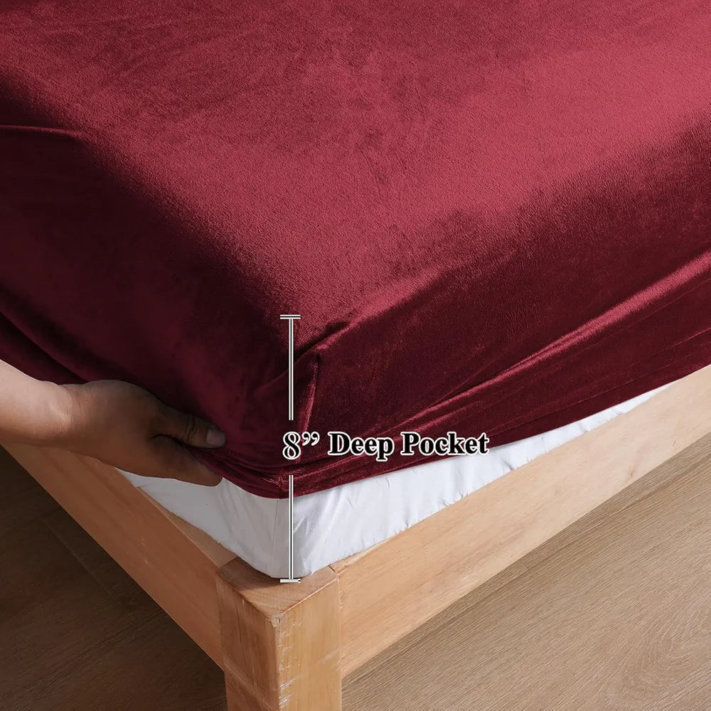 Cloth Fusion 200 TC Warm Winter Elastic Fitted Bedsheet for Double Bed King Size with 2 Pillow Covers Maroon