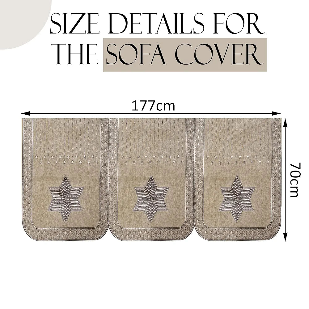 Kuber Industries Set of 6 Durable 3 Seater Sofa Cover Star Print Cream & Brown