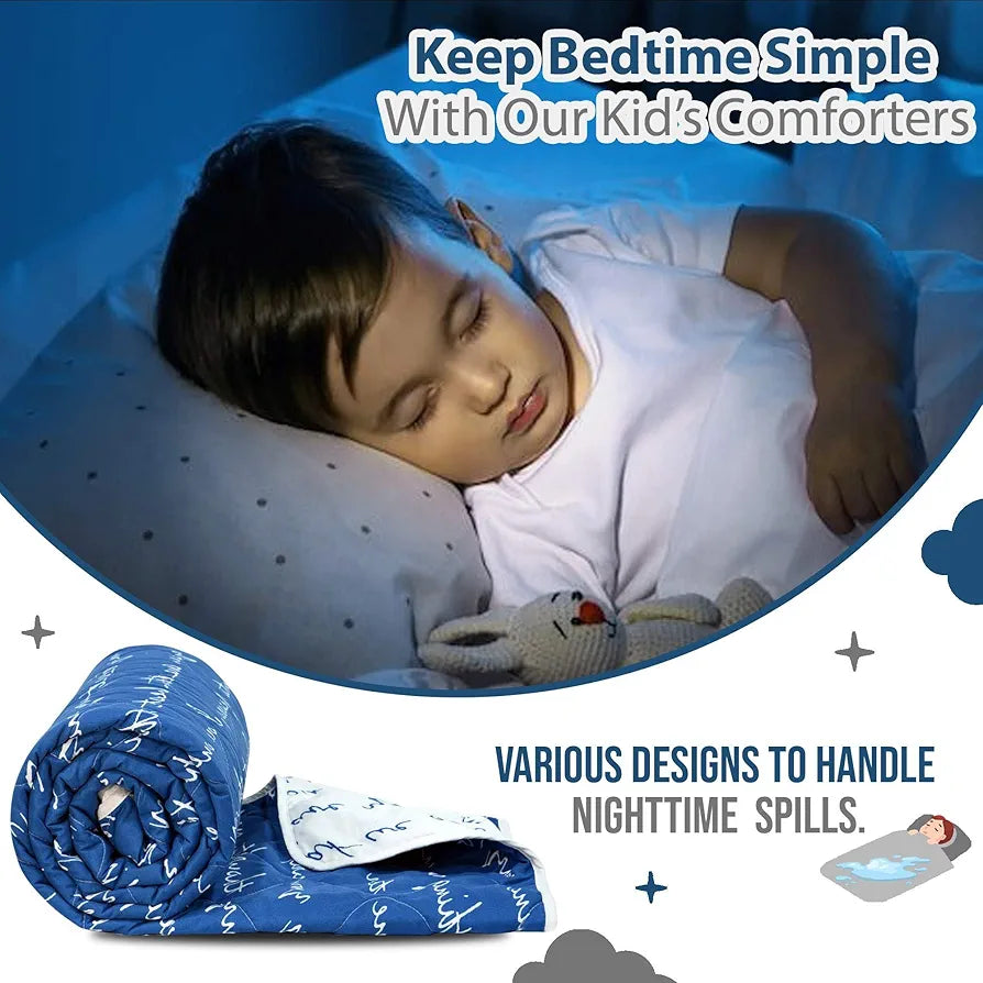 Divine Casa 120 GSM Microfiber Reversible Kids Single Bed Comforter Ultra-Soft Toddler Blanket Colour Blue Depth