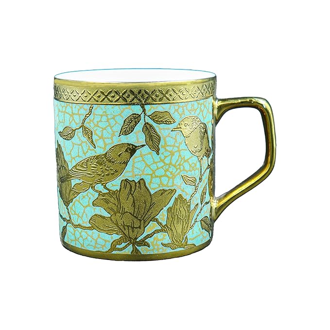 Femora Bone China Gloden Tea Cup | Weaver Love Green | 160 Ml