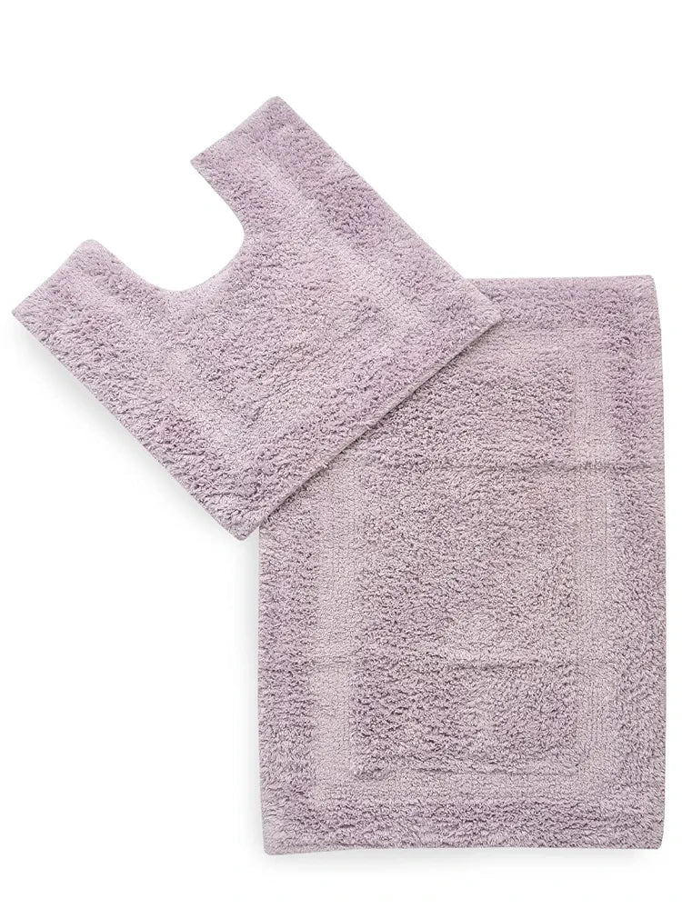 Sashaa World Solid Anti-skid Cotton Bathmat And Contour Set For Bathroom Colour Lilac (Pack of 2)