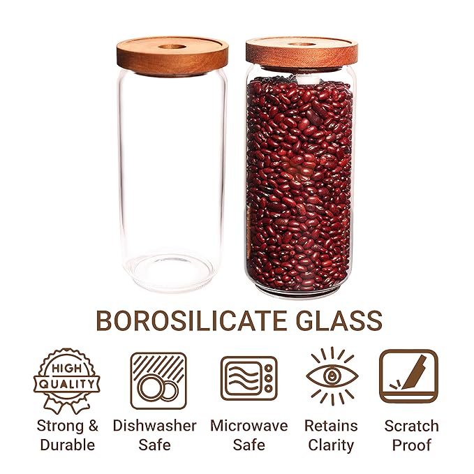 Femora Kitchen Storage Jars Borosilicate Glass Jar for Kitchen With Wooden Lid Air Tight Jar | 1000 Ml | Pack of 1