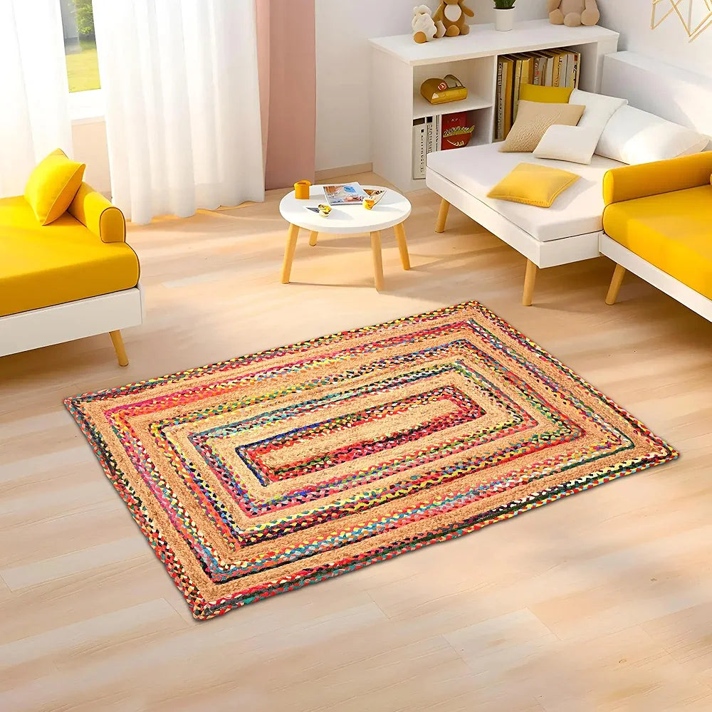 Kuber Industries 3x5 Feet Anti-Skid Satranji Jute Rug & Carpet for Home & Bedroom Yellow