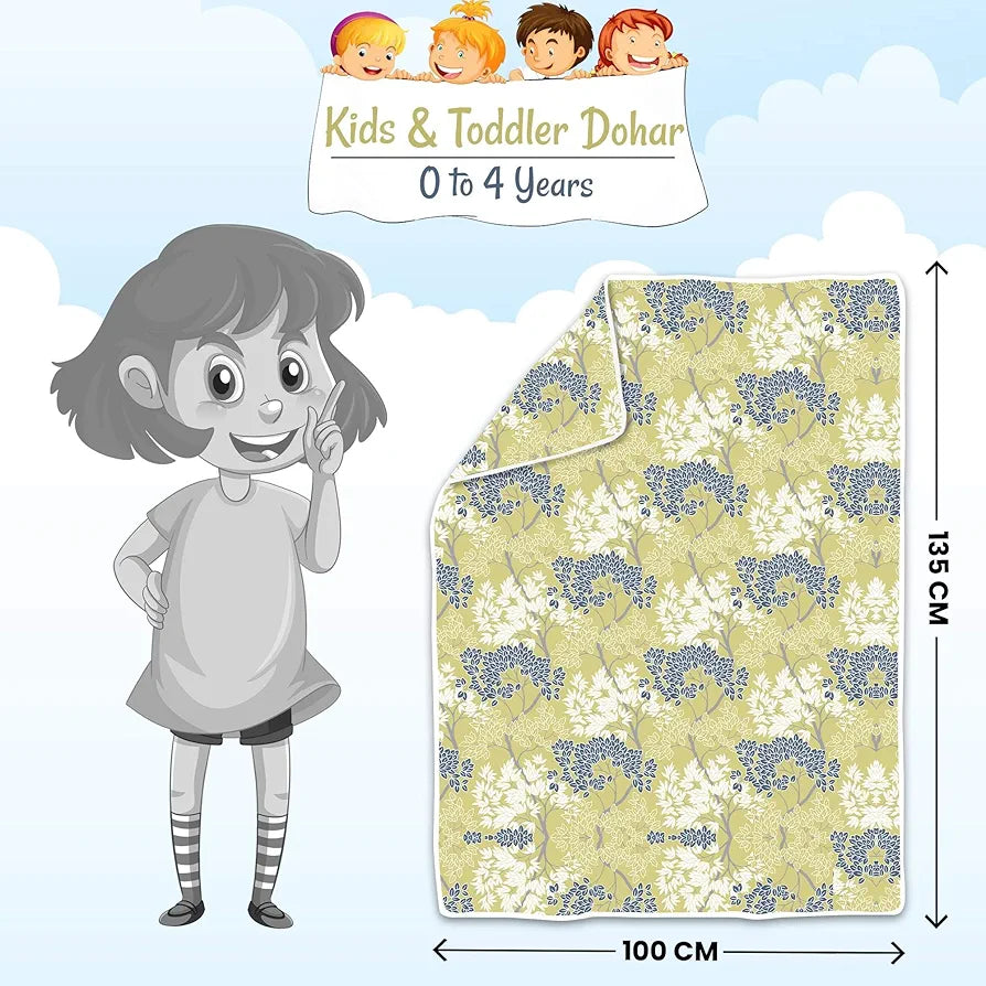Divine Casa Floret 100% Cotton Single Kids Dohar 120 GSM Soft & Lightweight Throw Blanket Colour Lemon Drop