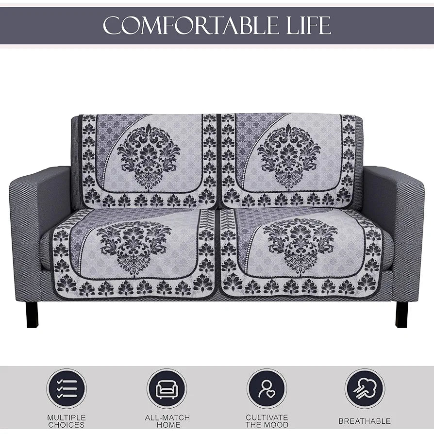 Kuber Industries Set of 6 Net Durable 2+1 Seater Sofa Covers Floral Print Black & Grey