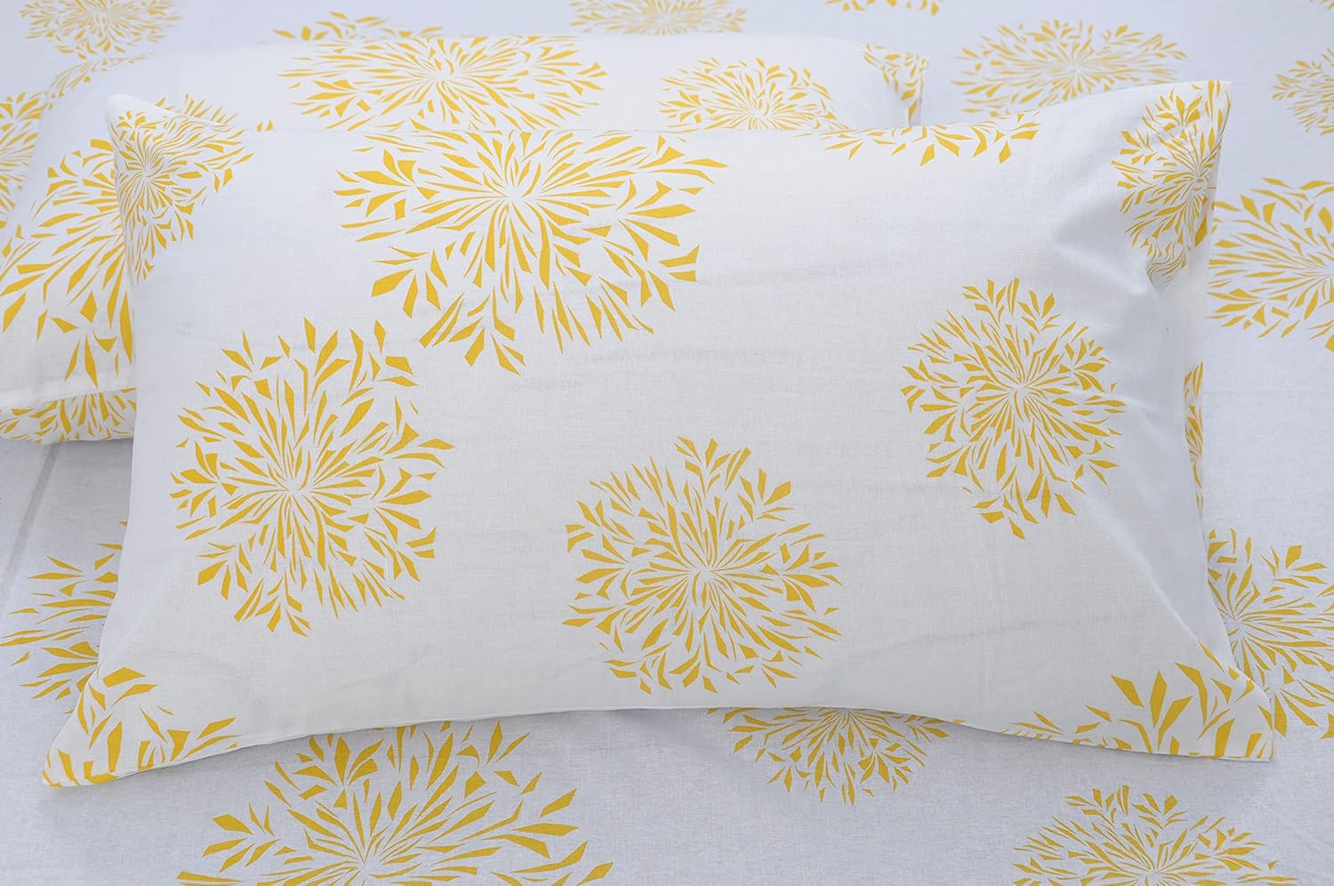 Huesland by Ahmedabad Cotton 144 TC Cotton Pillow Cover Set of 2 | White | Yellow Print