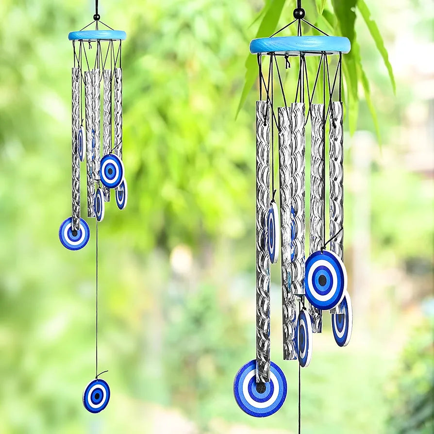 Evil Eye Wind Chimes for Living Room and Bedroom Silver 5-Pipe Wind Chime -013