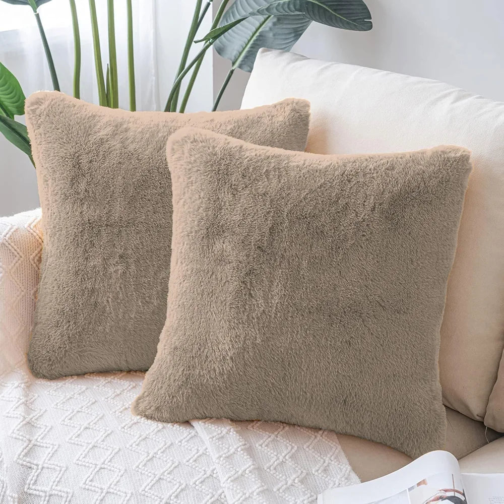 Luxe Home Cushion Cover Duble Side Rabbit Fur Plain Design Covers Set of 2 for Sofa Colour Taupe