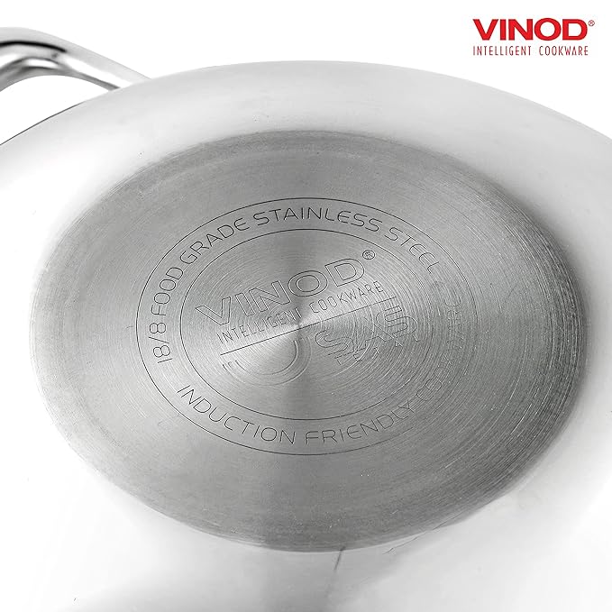 Vinod Platinum Triply Stainless Steel Cookware Kadai With Lid | 2.5 Litres | 24 Cm | 2.5 Mm Thick | 3 Layer Kadhai