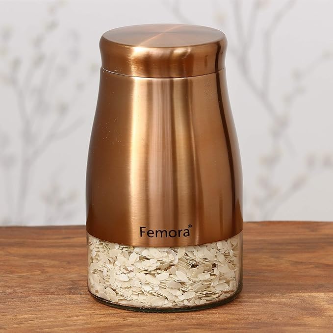 Femora Kitchen Storage Jars Copper Finish With See Through Bottom Jar | 900 Ml | Pack of 1