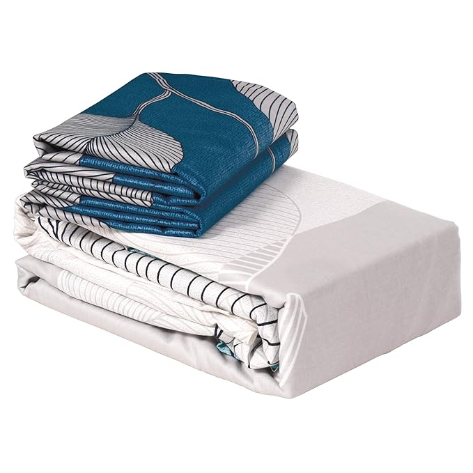 Story@Home Cotton Abstract Print Tevel King Size Bedsheet with 2 Pillow Covers White & Blue Colour