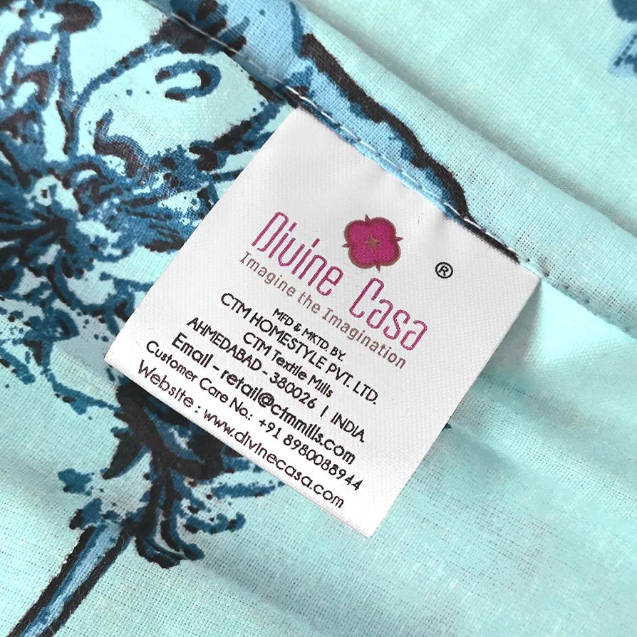 Divine Casa Bedsheet for Single Size Bed 144 TC Cotton Bedsheet for Single Size Bed with 1 Pillow Cover  Floral Colour Frost Blue
