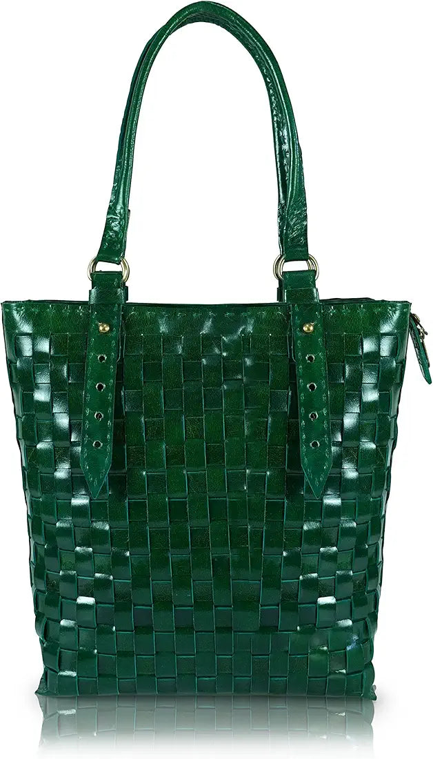 Goatter Genuine Leather Handmade Women's Tote Bag,Green Color