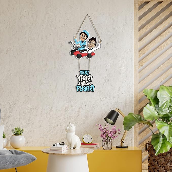 Artvibes Jai Veeru Bike Printed Wood Wall Hanging With Quotes for Home | Wooden Decorative Item