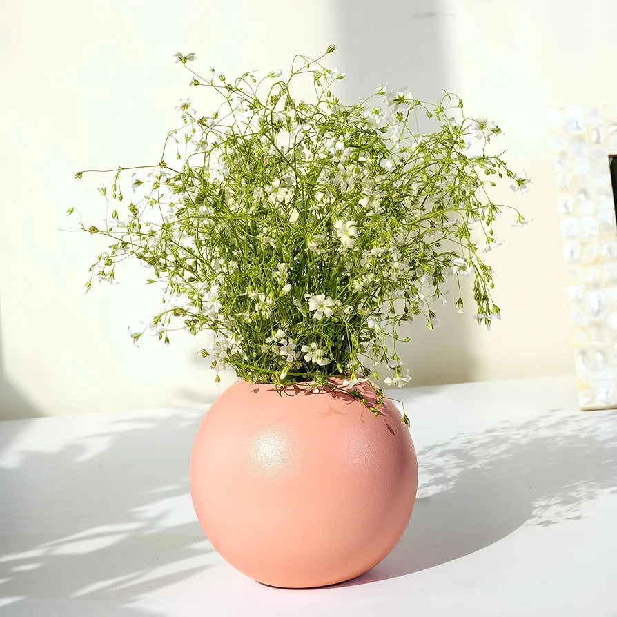Behoma Metal Ball Round Vase Pink Small Flowers not Included