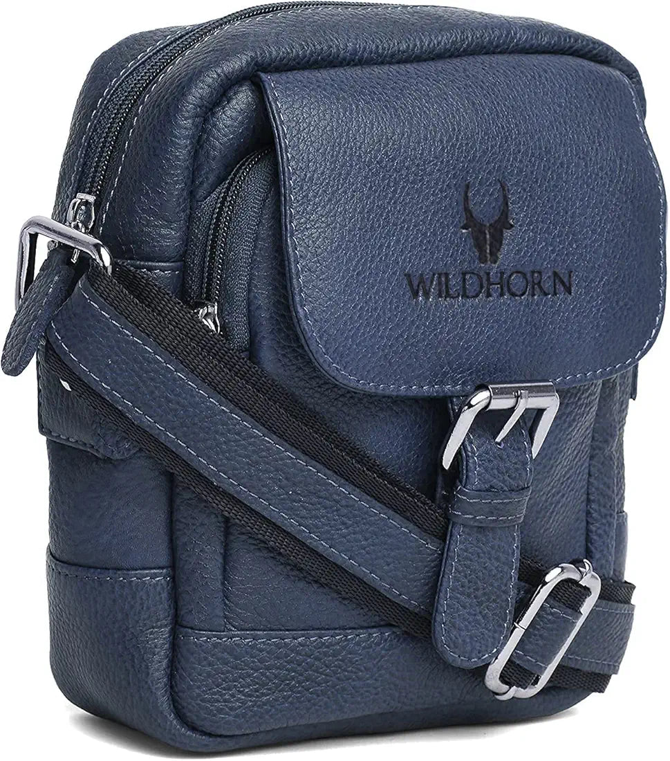 WildHorn Leather Sling Messenger Bag for Men I Multipurpose Crossbody Bag I Travel Bag with Adjustable Strap I Utility Bag I Dimension : L-6 inch W-2.7 inch H-8.5 inch