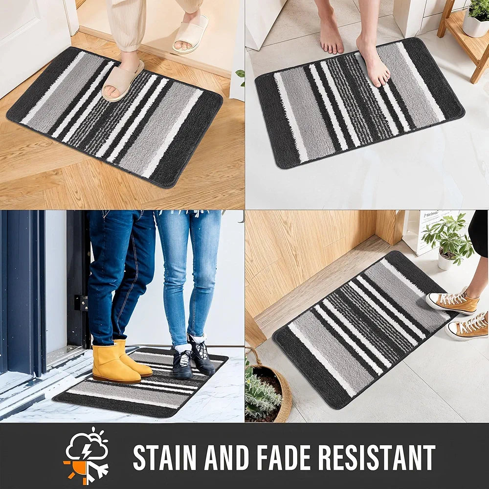 Kuber Industries Anti-Skid Water-Absorbent Door Mats for Home Micro Jupitar Lining Dark Grey