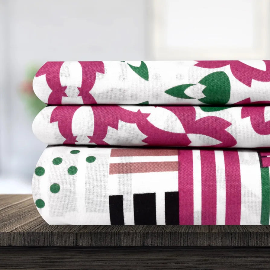 Divine Casa Bedsheet for Single Size Bed 144 TC Cotton Bedsheet for Single Size Bed with 1 Pillow Cover  Abstract Colour Pink & White