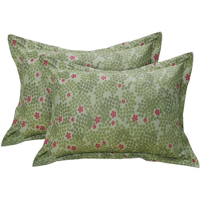 Huesland by Ahmedabad Cotton 144 TC King Size Bedsheet Cotton with 2 Pillow Covers | Botanical Bliss | Vanilla & Green