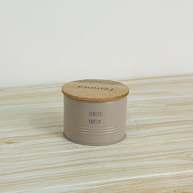 Femora Kitchen Storage Jars Tin Jar With Wooden Lid Air Tight Jar | 300 Ml | Set of 2