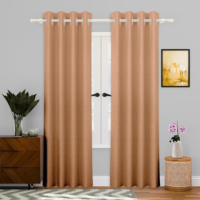 Kuber Industries Stylish Door Curtains for Living Room & Bedroom Web Net Colour Golden