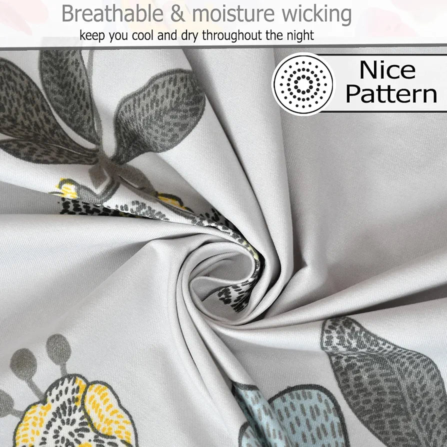 Fresh From Loom Floral XXL King Size Bedsheet for Double Bed 240 TC Hypoallergenic Soft Bed Sheet with 2 Pillow Cover Grey Sunflower