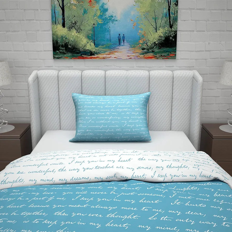 Divine Casa Microfiber Reversible Single Bed AC Duvet Cover with 1 Pillow Cover Colour Blue & White Ideal for Quilt/Comforter/Blanket