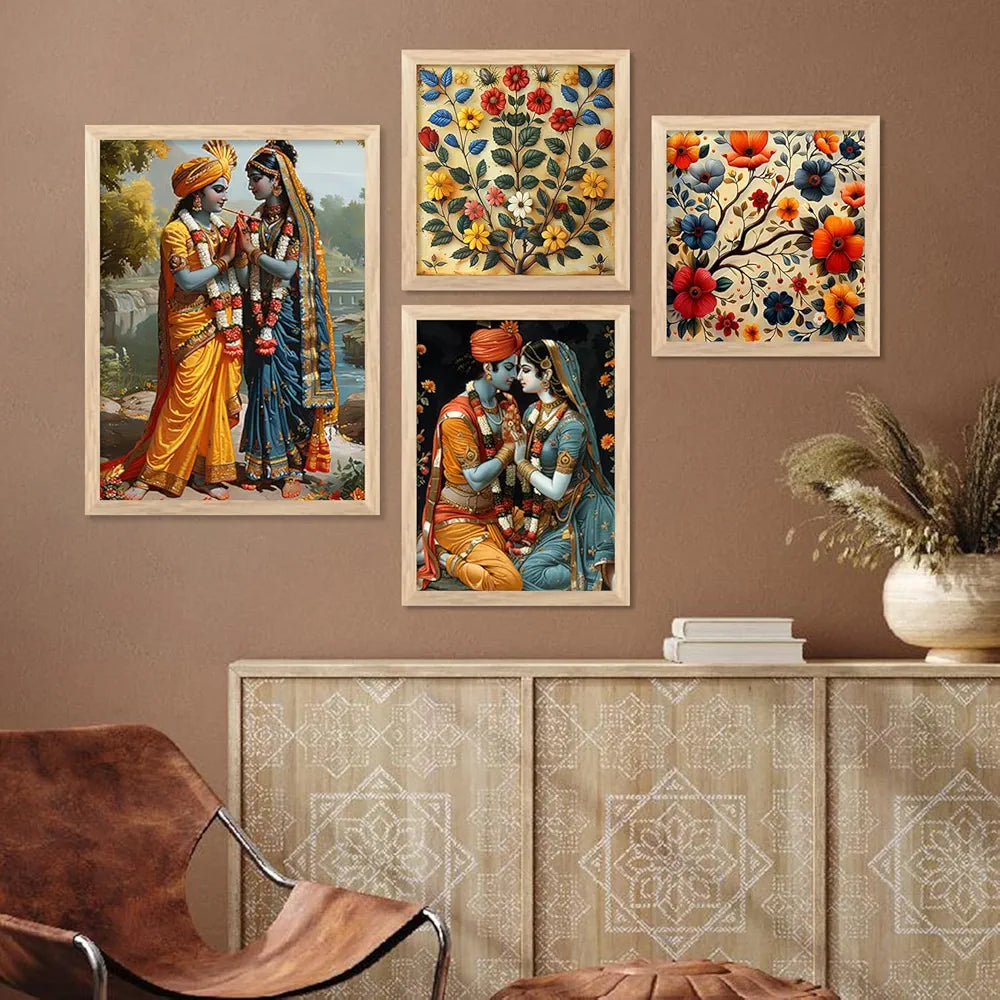 Kotart Traditional Painting For Wall Decoration Framed Madhubani Wall Art Paintings/Posters Set of 4 big Frames G