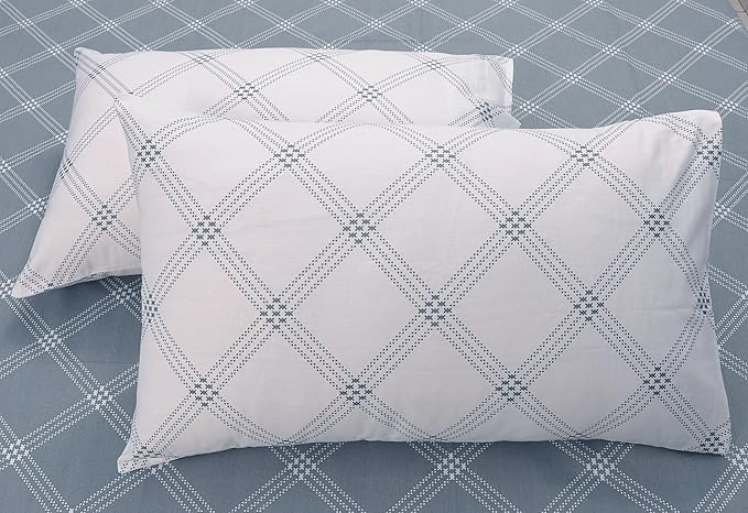 Huesland by Ahmedabad Cotton 186 TC Bedsheet for King Size Bed with 2 Pillow Covers | Grey & White