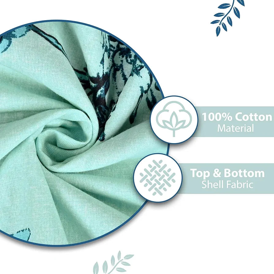 Divine Casa Floret 100% Cotton Double Dohar 120 GSM Soft & Lightweight Throw Blanket Colour Winter Fern