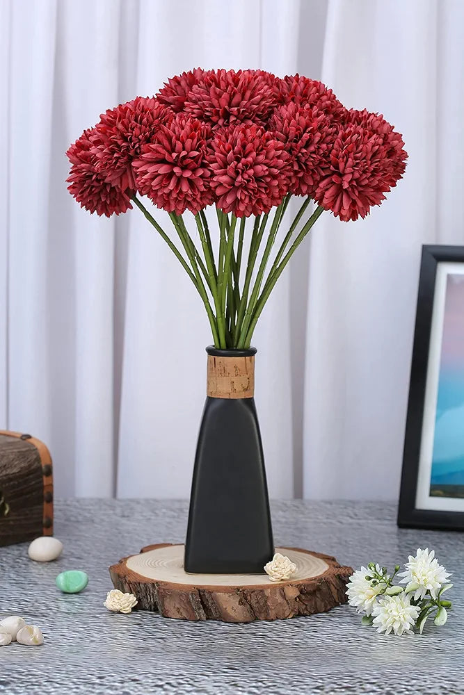 Artificial Chrysanthemum Hydrangea Ball Flower Sticks Red