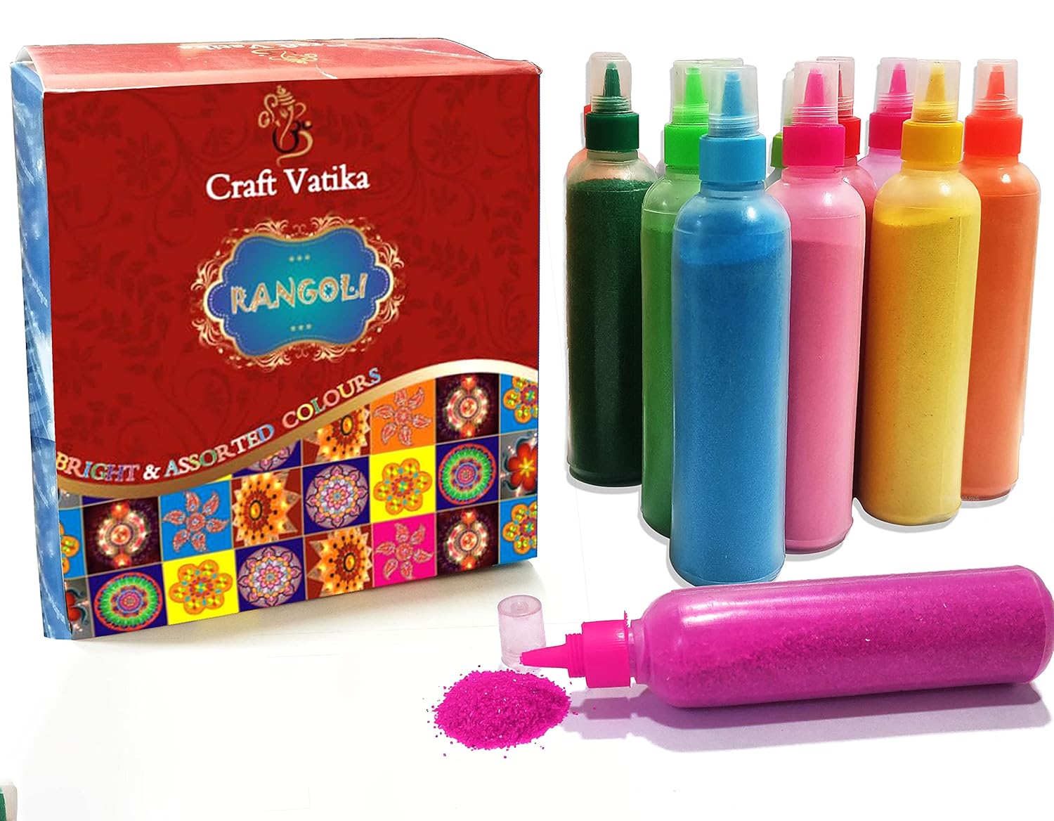 CraftVatika 12 Rangoli Colour Powder Tube Kit Diwali Decoration Items