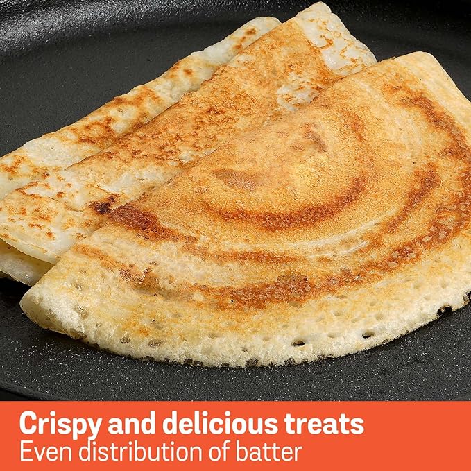 Meyer Pre-Seasoned Cast Iron Flat Dosa|Roti|Chapati Tawa Pan with Stick Handle 28cm|Black