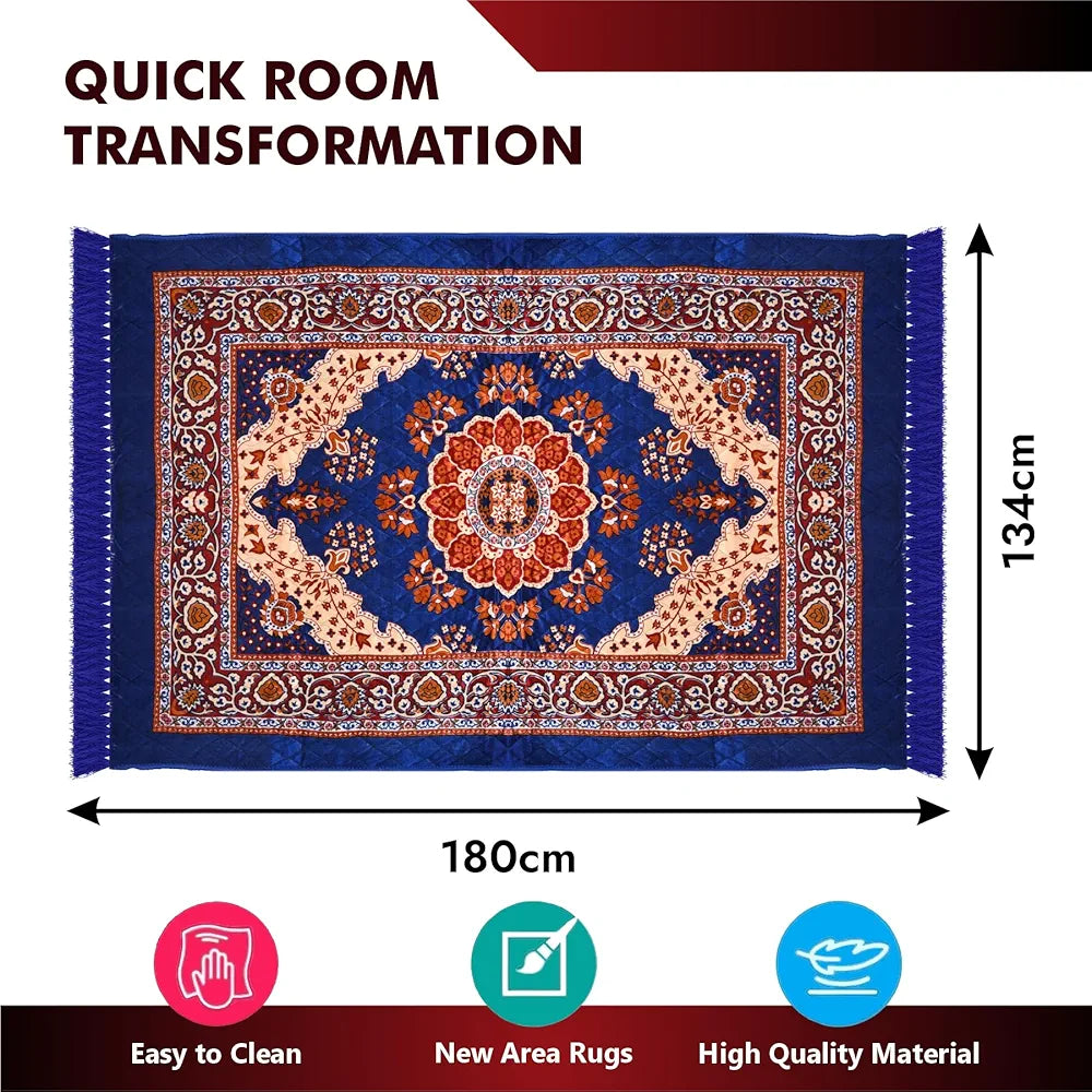 Kuber Industries Carpet Velvet Carpet-Rug for Home Décor Carpet Rug for Bedroom Blue