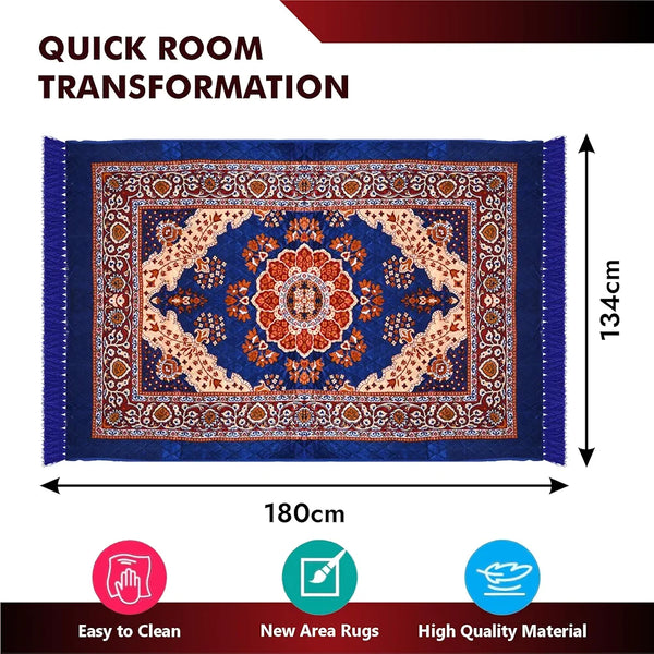 Kuber Industries Carpet Velvet Carpet-Rug for Home Décor Carpet Rug for Bedroom Blue