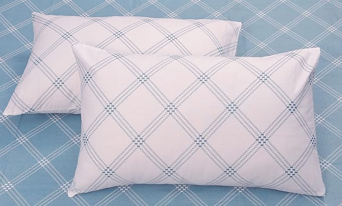 Huesland by Ahmedabad Cotton 186 TC Cotton Bedsheets for King Size Bed with 2 Pillow Covers | Blue & White