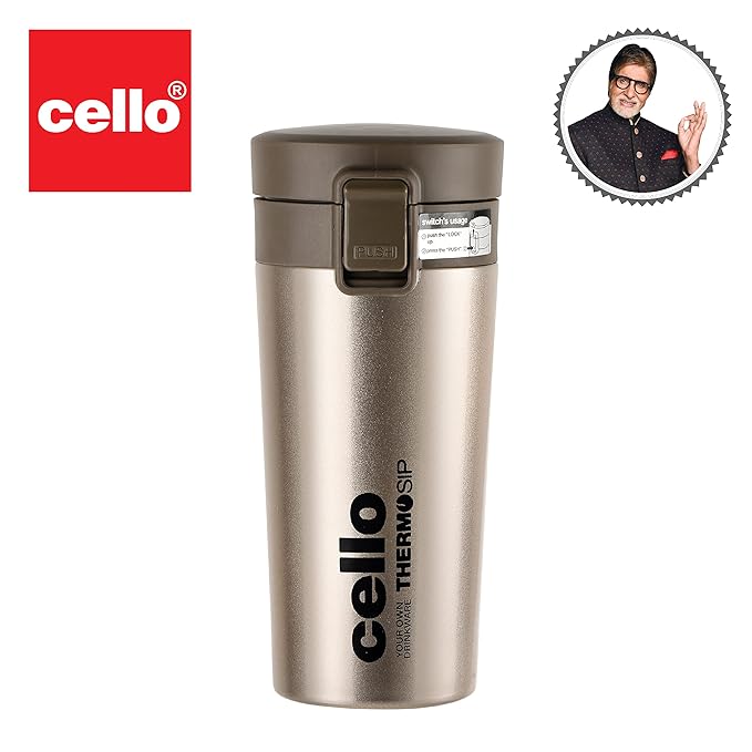 Cello Monty Thermosteel Vacuum Insulated Travel Mug | 300ml | Gold
