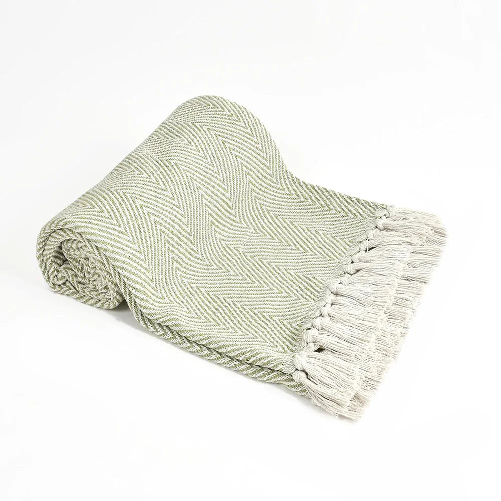 Sashaa World Cotton Spring Hued Chevron Throw Blanket Colour Light Green