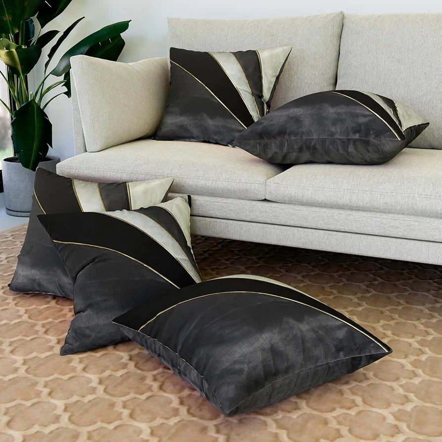 Kuber Industries Cushion Cover Pillow Covers Grey Patang Wire Cushion Covers Set of 5 Black