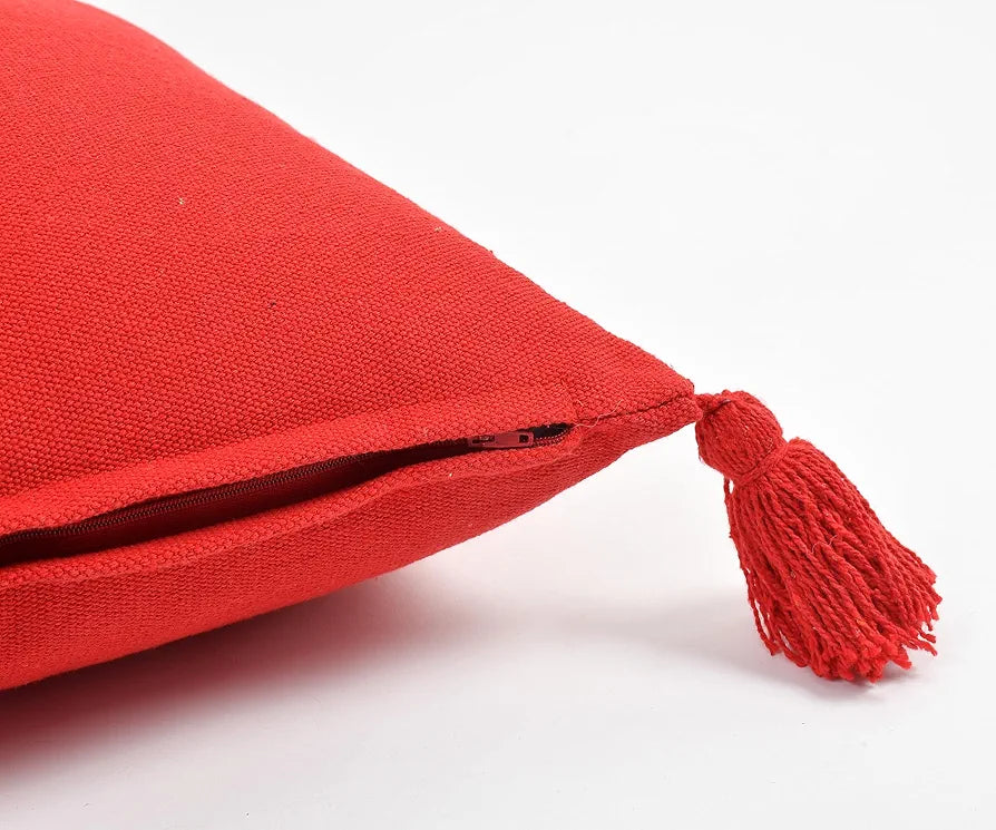 Sashaa World 100% Cotton Cushion Covers Colour Red With Tassels/decorative Throw Pillow( Set Of 2)