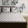 Divine Casa 144 TC Cotton Super Soft Brushed Elastic Fitted Floral Queen Size Double Bed Bedsheet with 2 Pillow Cover Colour Biscuit
