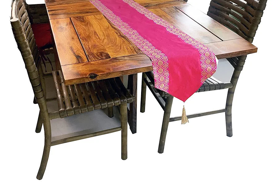 Pink Parrot Designer Durable Dopian Silk Table Runner Colour Multicolour