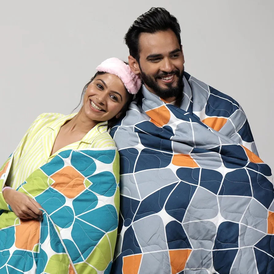 Divine Casa Microfiber 150 GSM Reversible Double Bed Comforter Ultra Soft & Lightweight Blanket Colour Blue-Grey and Orange